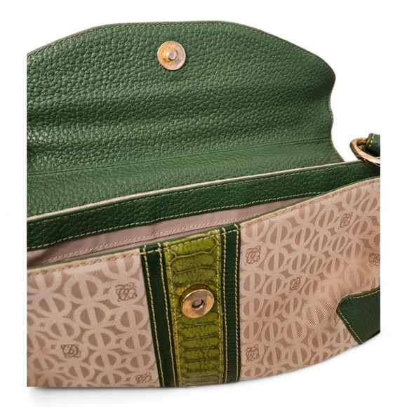 Louis Quatorze Paris Green Monogrammed Leather and Canvas Shoulder Bag. - Picture 4 of 9
